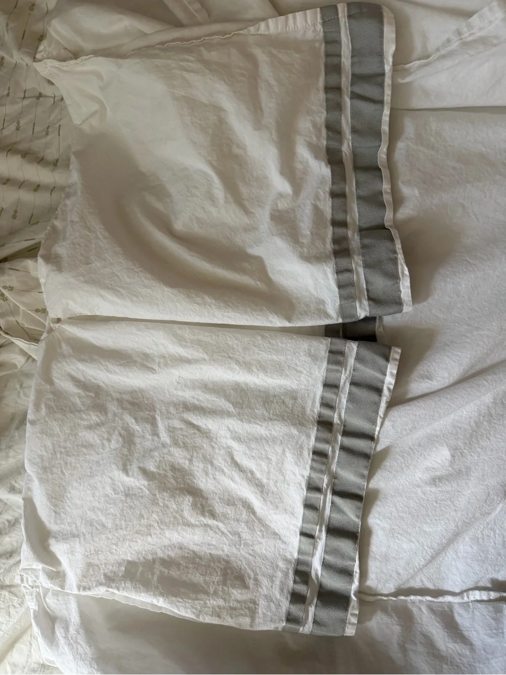 Pottery Barn Kids Organic Cotton Crib Sheet – White with Gray Double Stripe Trim